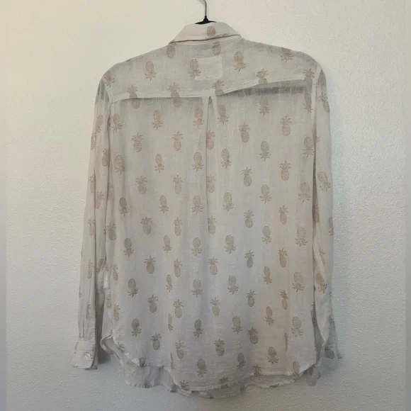 Rails Charli Pineapple Print White Gold Button Down Shirt Top Medium - Picture 4 of 7